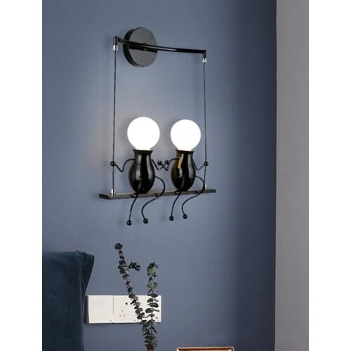 American LED Wall Light Modern Industrial Style Iron Art Wall Sconce Children Bedroom Bedside Metal Cartoon Robot Wall Lights