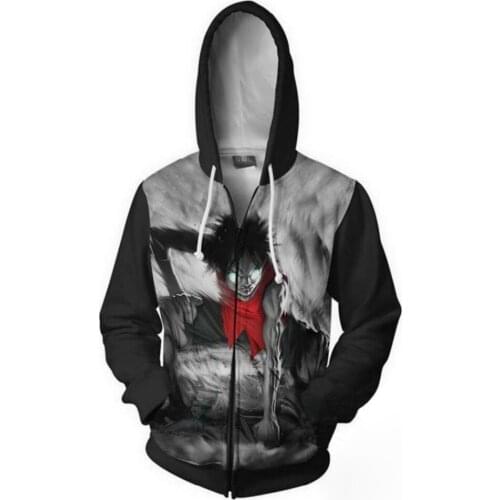 Anime Hoodies ONE PIECE 3d Printed Hooded Hoodies Sweatshirts for Men Spring Antumn Zipper Monkey D. Luffy Jackets Cardigan Tops