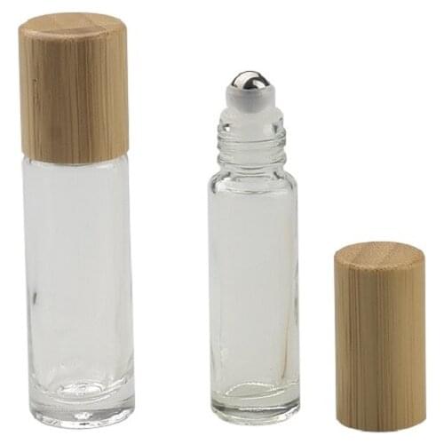 20pcs Bamboo Lid Cap Roll on Ball Glass Roll on Bottle Portable Essential Oil Bottle With Stainless Steel Roller Ball 10ml 10g
