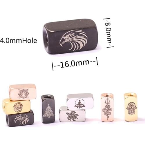Customized 10Pcs 8x16x4.0mm Rectangle Tube Cube Logo Spacer Bead For Diy Jewelry Making,316L Stainless Steel Engraved Laser