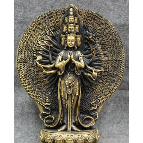 Fast shipping USPS to USA S1507 12" Tibet Pure Bronze Buddhist 1000 Arms Avalokitesvara Kwan-Yin Buddha Statue