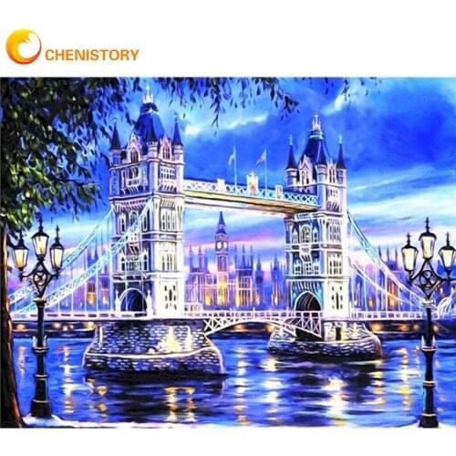CHENISTORY White Bridge Landscape Oil Painting By Numbers For Adults DIY Gift 60x75 Frame On Canvas Modern Home Bedroom Craft