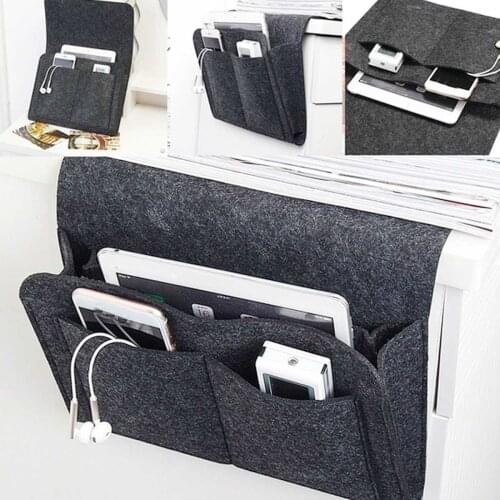 Felt Bedside Storage Organizer Bed Desk Bag Sofa TV Remote Control Hanging Pocket Organizer for Bedroom College Dorm Room
