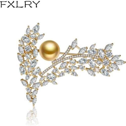 FXLRY Fashion Creative AAA Cubic Zirconia Pearl Brooch For Women Jewelry Clothing Accessories