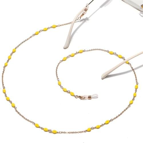 Imixlot Delicate Fashion Yellow Beaded Link Chain Sunglasses Lanyard Women Simple Charm Eyeglass Anti-slip Hanging Necklace