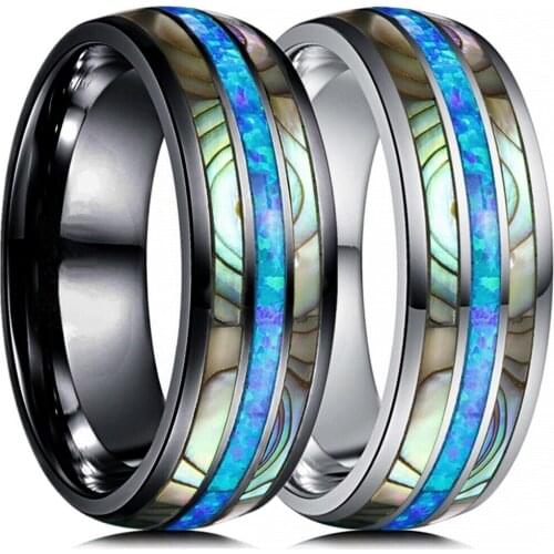 8mm Mens Black Tungsten Steel Ring Carbide & Abalone Shell Inlay Ring Wedding Band Fashion Mens Accessories Size 6-13