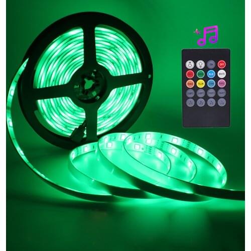 Music Sync RGB LED Strip Light 5050 5M 10M 12V Backlight 30Led/m Remote Control Flexible Led Tape + DC Power Adapter EU/US/UK/AU