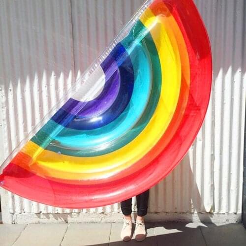 Hot Summer Giant Rainbow Inflatable Mattress Pool Float Toy Sunbathe Beach Mat Air Pad Buoy Swimming Ring Circle Party Toys
