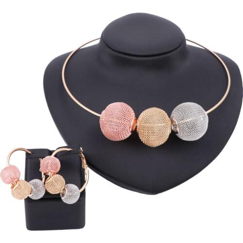 Trendy African Beads Choker Necklace Earrings Colorful Dubai Gold Color Jewelry Sets For Women Bridal Party Wedding Accessories