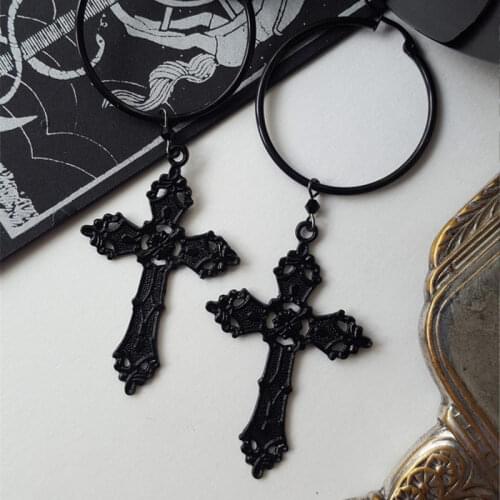 Fashion Large Black Cross Earrings Hoop Earrings Gothic Victorian Medieval Witch Punk Jewelry Ladies Party Gift
