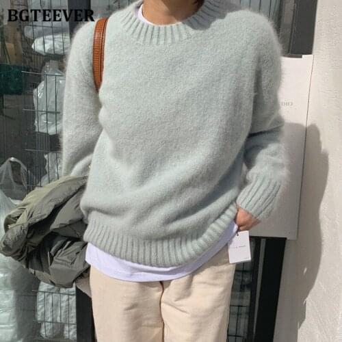 BGTEEVER Fashion New Thicken Warm Sweater Jumpers for Women O-neck Long Sleeve Female Knitting Tops Chic Loose Pullovers 2020
