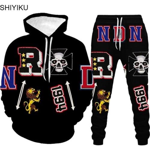 SHIYIKU Brand Cool Mens Suit Hooded Sweater and Trousers Two-Piece Digital Printing 3D Pattern Hoodie Pullover Sportswear Suit