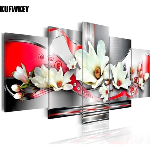 Still life diamond painting 5pcs cross stitch kit diamond embroidery Mangnolia Flower painting Diamond mosaic Home Decoration