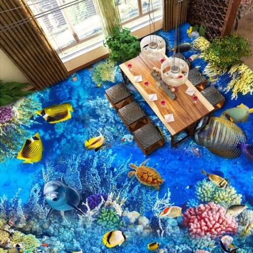 Custom Mural Wallpaper Sea World Dolphin Sea Turtle Living Room Bedroom Bathroom 3D PVC Floor Sticker Wallpaper Self-adhesive