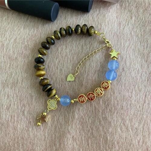 Natural Stone Yellow Tiger Eye Stone 5x8mm Abacus Shape Pendant Bracelet Zinc Alloy Accessories Women Jewelry Chain 7.5inch Y859