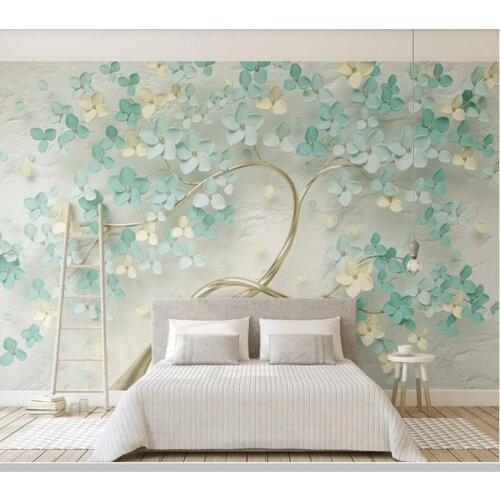 Papel de parede Fresh mint green 3d stereo flower relief wallpaper,living room tv wall bedroom wall papers home decor mural