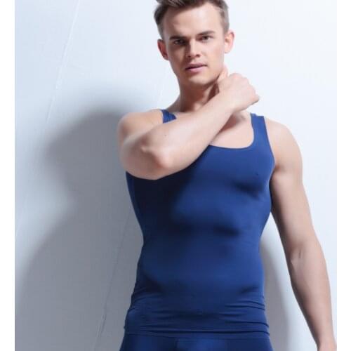 Solid Summer Seamless Ice Silk Tank Tops Bodybuilding Clothing Men Vest Home Wear Flexible Translucent Slimming Vest Body Homme