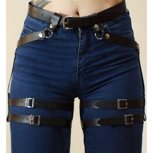 Harness Leather Women Garter Belt And Stocking Harness Body Bondage Punk Goth High Waist Belt Thigh Band Leg Cage