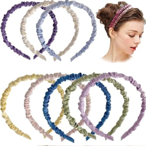 Sweet Solid Color Satin Pleated Headband Girls Headband Hairbands Korean Scrunchies Hair Hoop Women Fashion Hair Accessories