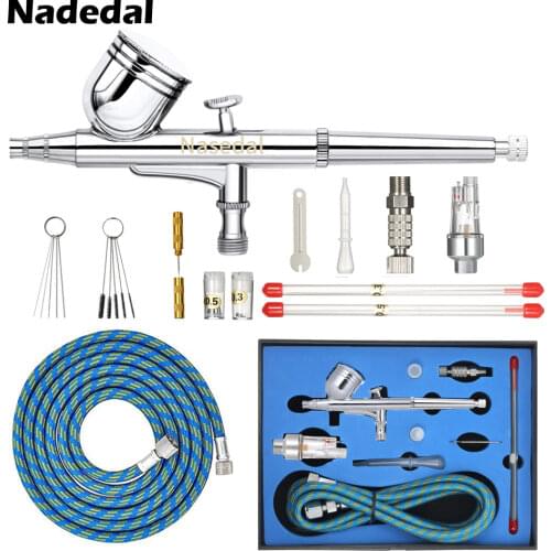 Nasedal Dual-action 7cc 0.3mm Silver Airbrush Paint Spray Gun Cake Decoration Makeup Nail Art Painting Air Brush kit Tattoo DIY