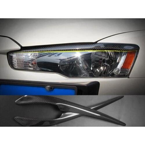 Eyebrows on headlights for Mitsubishi Lancer X 2007-2015 carbon fiber cilia eyelash molding decoration car styling tuning