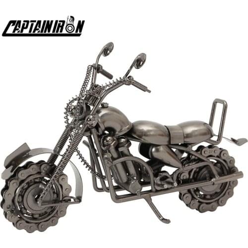 CAPTAINIRON Retro Motor Model Iron Motorcycle Figurines Miniatures for Vintage Home Decor Office Metal Decoration New Year Gifts