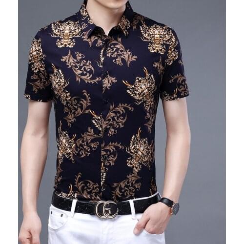 Retro Elastic Oversized Clothing For Mens Print Shirts Beach Stylish Vintage European Oversize Costume Blende Casual Blouses New