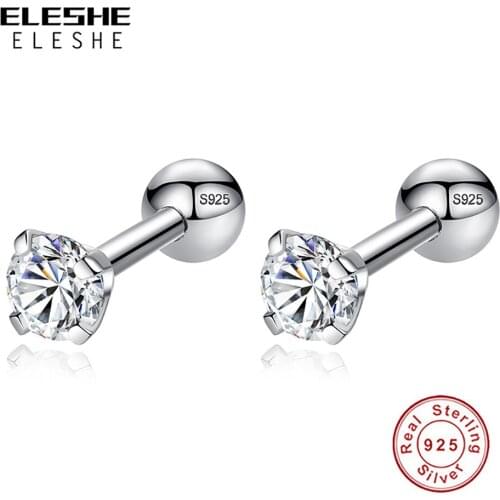 Genuine 925 Sterling Silver Earrings Clear Cubic Zirconia Exquisite Stud Earrings For Women Wedding Engagement Jewelry