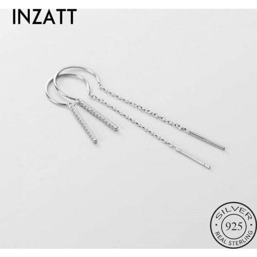 INZATT Real 925 Sterling Silver Zircon Tassel Hoop Earrings For Fashion Women Party Minimalist Fine Jewelry Hiphop Accessories