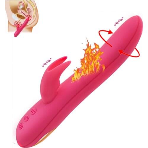 Silicone Erotic Heating Rotating Dildo Vibrator Dual Motors Waterproof Charging Rabbit G Spot Vibrator Adults Sex Toys for Women