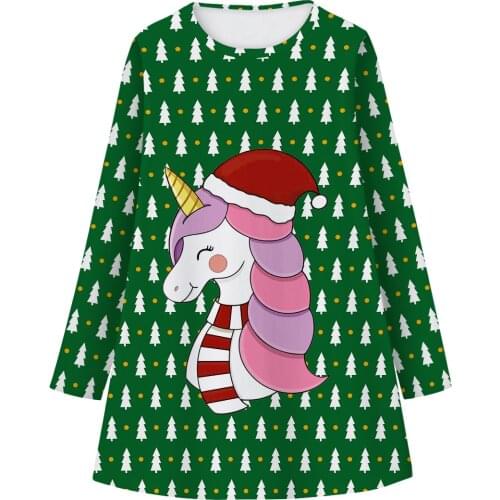 Unicorn Christmas Dress For Girl Full Sleeve Autumn Carnival Home Party Girls Dresses 5-12 Years Old Teens Clothing