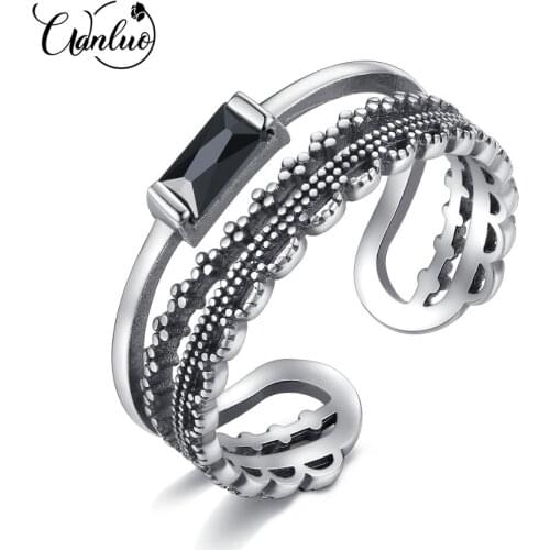 WANLUO Hiphop Style Genuine 925 Sterling Silver Open Rings For Women Retro Silver Stackable Finger Ring Engagement Fine Jewelry