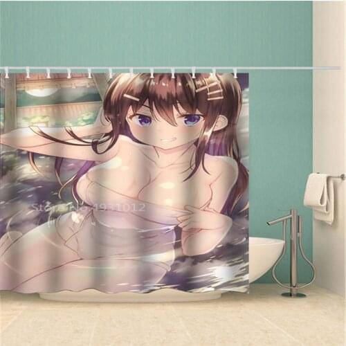 Shower Curtain DIY Anime Temptation Hot Spring Big Breasted Bikini Girl Printed Bathroom Supplies Waterproof Curtains Decoration