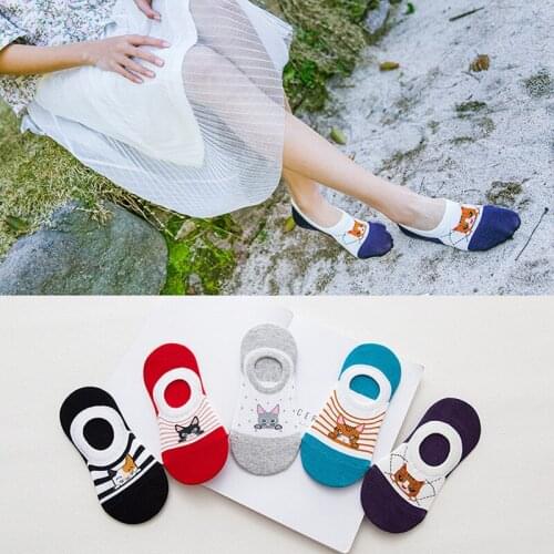 ZDL-148 Cotton Invisible Sock Slippers Silicone Anti-skid Cat Cartoon Women Casual Boat Socks 10pairs