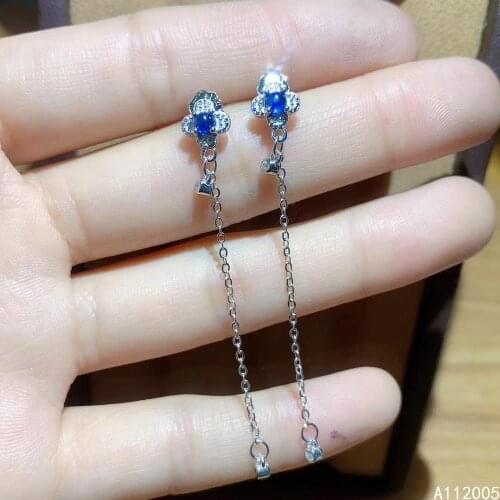 KJJEAXCMY Fine Jewelry 925 sterling silver inlaid natural gemstone sapphire female earrings Eardrop popular support test