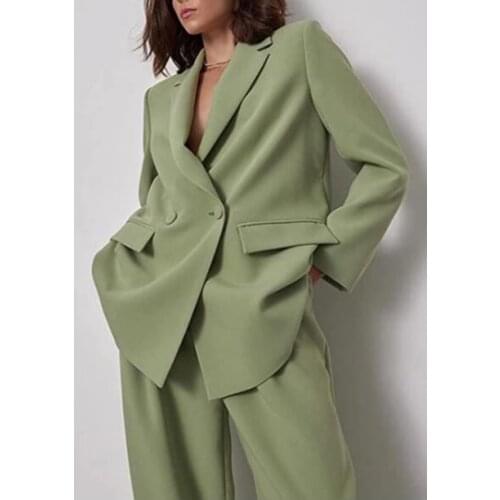 Double Breasted Peak Lapel Stylish Office Set Lady Womens Suit Set For Work Slim Fit Casual Plus Size Wide Leg Pants