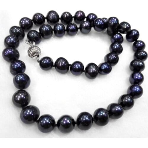 Women Classic Jewelry 10mm black pearl necklace high quality real natural freshwater pearl 18'' 45cm