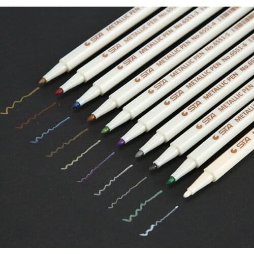 10PCS/Pack Kawaii 1mm Ink Metal Color Highlighters Pen Set Marker Pens Writing Drawing School Office Supplies Stationery sl1307