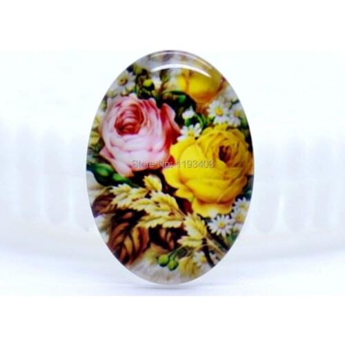 10pcs 18X25mm 30X40mm Oval Glass beads already glued on the image base setting-(vintage Flower)-(HPGC-8196)