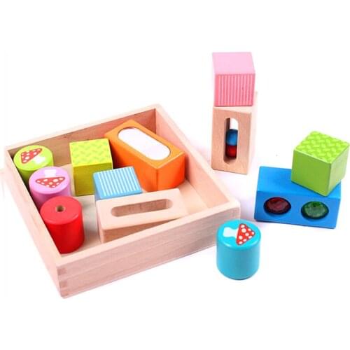 12pcs Kids Sensory Training Blocks Kits Toys Montessori Educational Wooden Toys For Children Assembled Building Blocks Gift