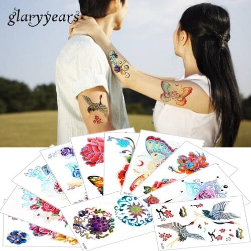 15*10.5cm glaryyears 100 Pieces Wholesale Laser Tattoo Temporary Body Flower Choker TG Pattern Tattoo Sticker for Adult Metallic
