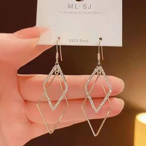 2021 Luxury Shining Crystal Drop Earrings Gold Color Square Rhinestone Dangle Earrings for Women Wedding Party Jewelry