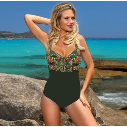 2021 Sexy One Piece Swimsuit Women Swimwear Cut Out Bathing Suit Summer Push Up Floral Monokini Print SwimSuit Beach Wear Female