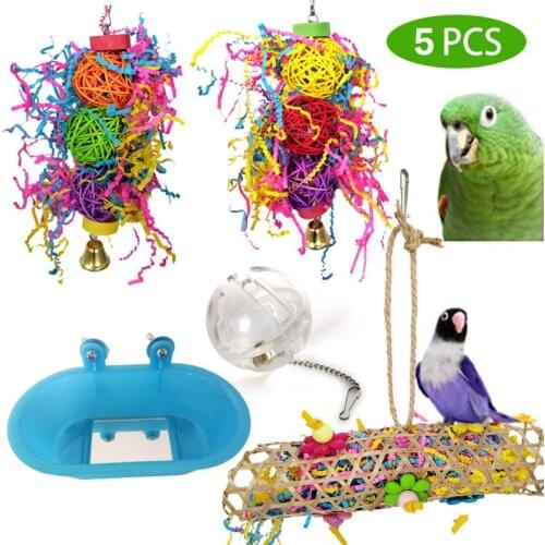 Parrot Biting Toy Pet Bird Wire Drawing Vine Bal String Pulling Foraging Ball Bath Basin 5-Piece Set