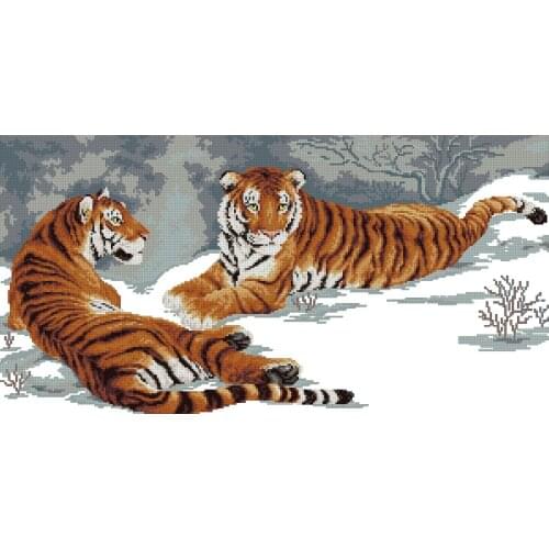 FREE delivery hot selling Top Quality counted cross stitch kit the two tigers snow tiger