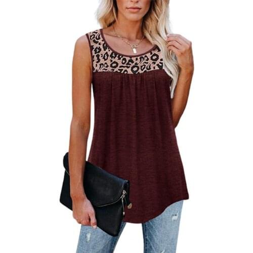 Summer Tanks Top Leopard Print Irregular Women Round Neck Loose Blouse for Office t shirt women 2021 fashion Womens Clothing