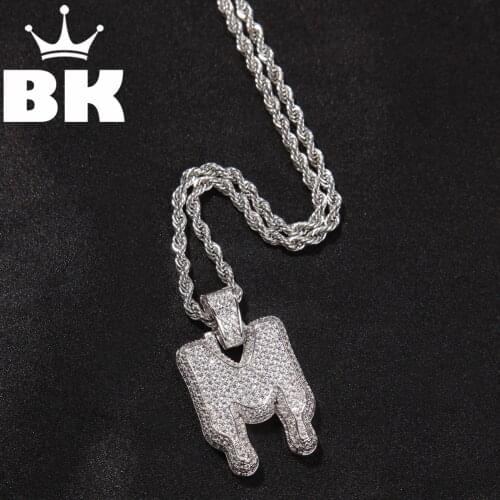 THE BLING KING CZ Custom Small Square Water Drop Initial Letter Pendant Necklace Iced Out Cubic Zirconia Mens Women Jewelry