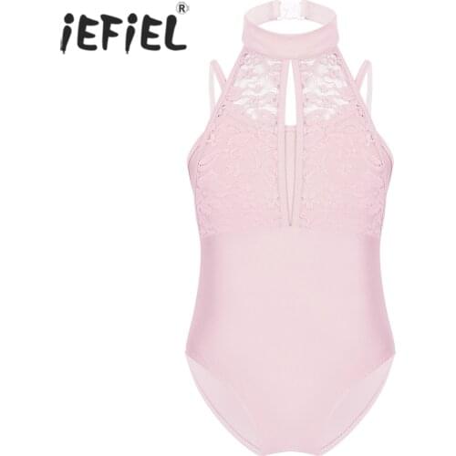 Kids Girls Ballerina Dance Performance Bodysuit Lace Overlay Bodice Ballet Gymnastics Leotard for Kids Lyrical Dance Costumes