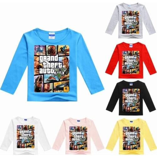 DLF 2-16Y Grand Theft Auto Game GTA 5 Print T-shirt kids Tees Casual Clothing Cool GTA5 Boys Long Sleeve Tops Casual Girls Shirt