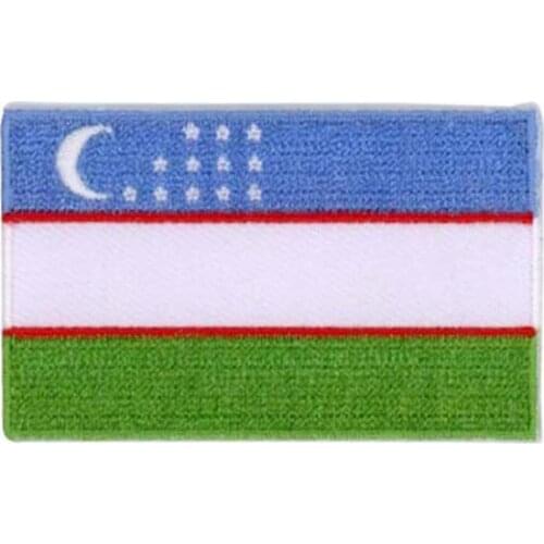 Uzbekistan Country Emblem Embroidery Patches Apparel Labels and Tags Cloth Product Label Twill & Flat Broder & Iron On Backing